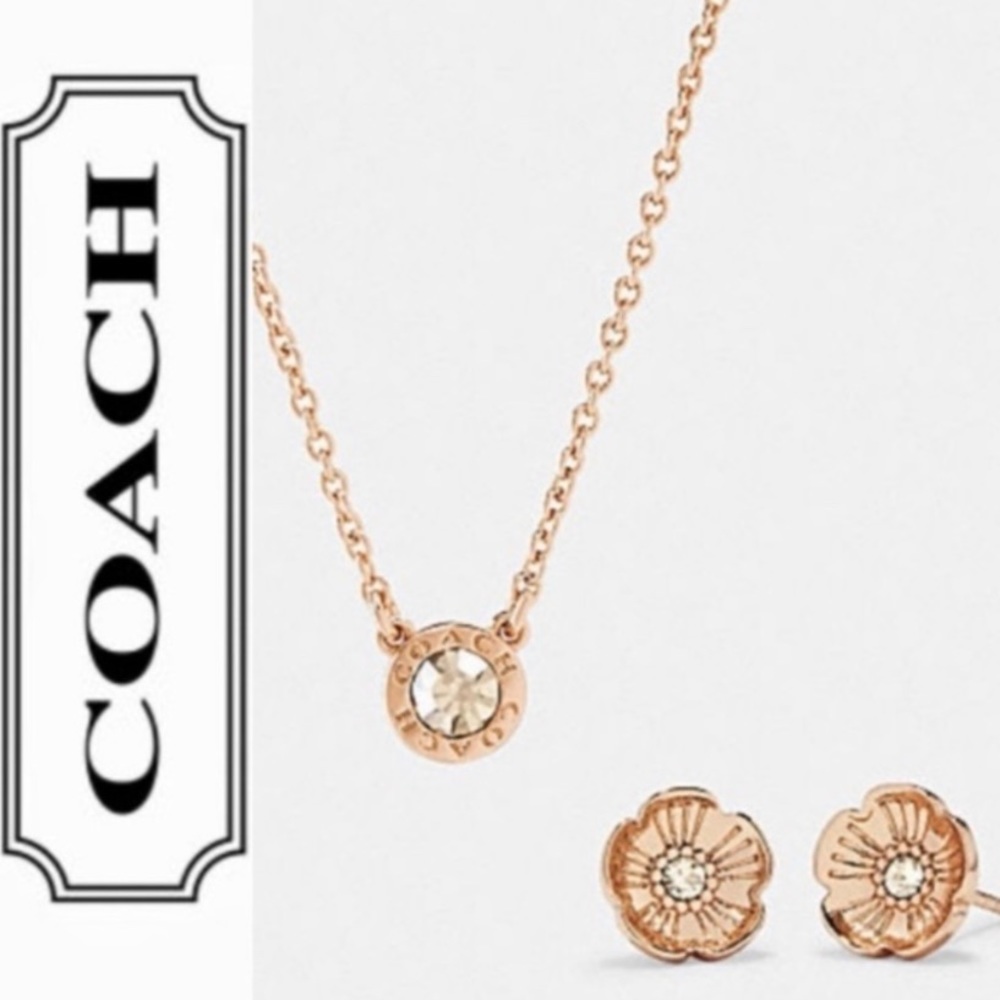 NEW Coach Earring & Necklace Set - Rose Gold